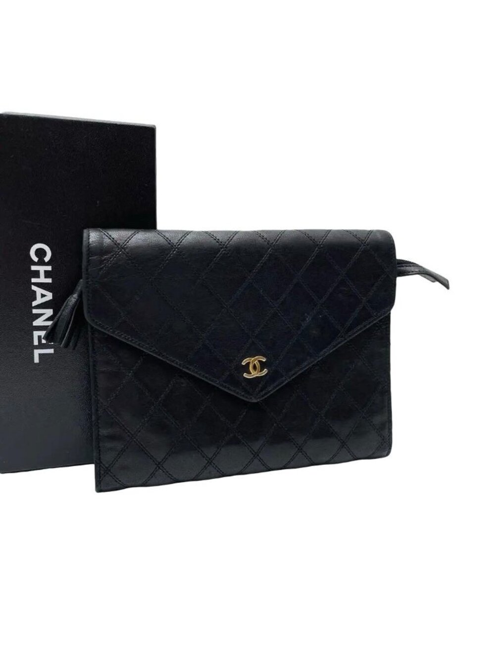 Chanel Bicolor Quilted Trifold Clutch Hand